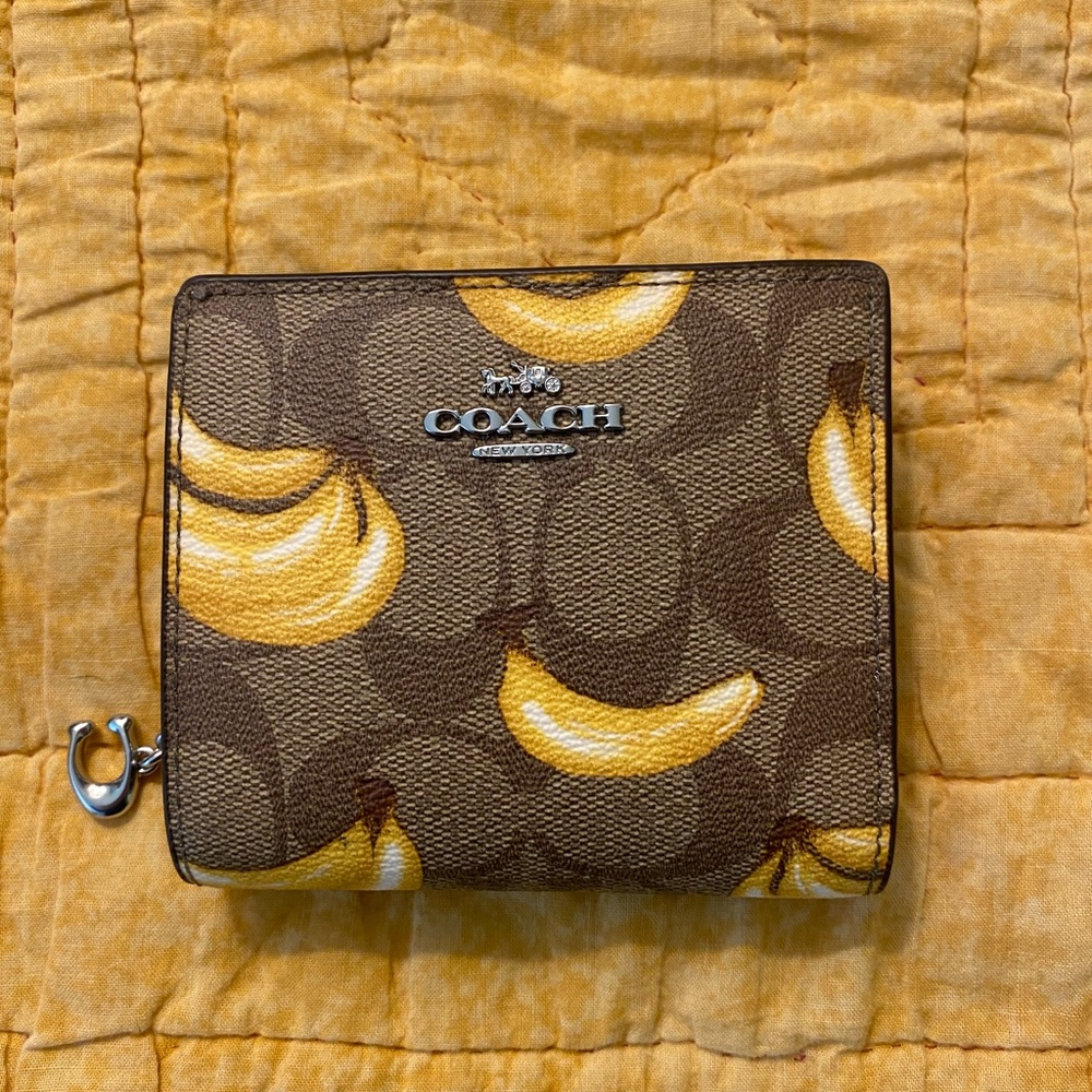 Coach Banana Print Wallet in Brown and Yellow
